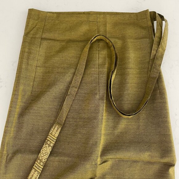 Sari Maxi Wrap Skirt w Embroidered 5" Gold Border Olive Green Sz OS - no tags - Picture 6 of 10